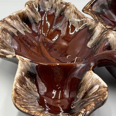 HULL ~ Pair (2) ~ Ovenproof Pottery ~ Brown Glazed Maple Leaves