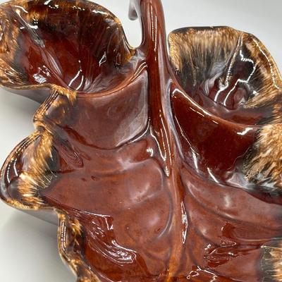 HULL ~ Pair (2) ~ Ovenproof Pottery ~ Brown Glazed Maple Leaves