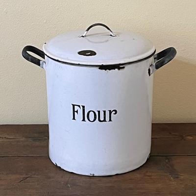 Vintage Enamel Lidded Flour Tin