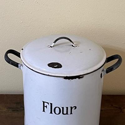 Vintage Enamel Lidded Flour Tin