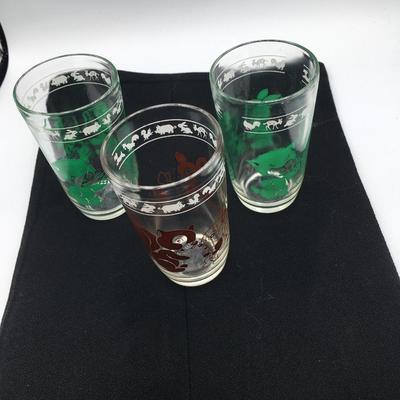 3 pc. Mid-century animal design juice glasses