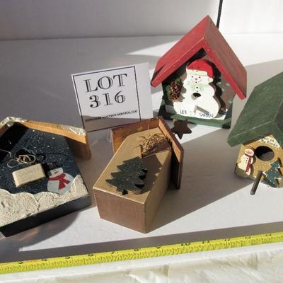 4 Small Wood Decorative Bird Houses