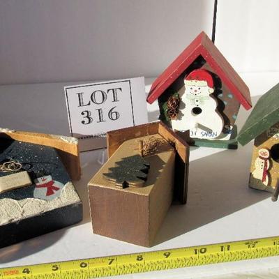 4 Small Wood Decorative Bird Houses