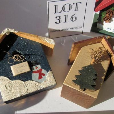 4 Small Wood Decorative Bird Houses