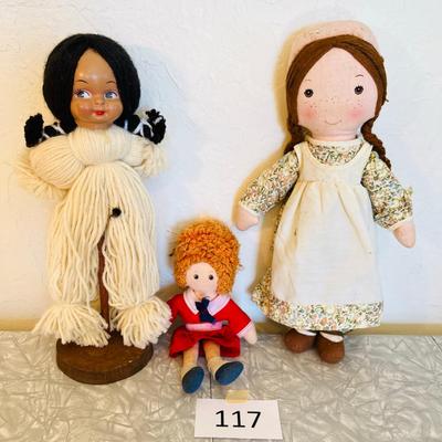 Lot of 3 Dolls, Indian Rag Doll Little Orphan Annie