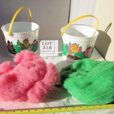 2 Plastic Easter Candy Pails With Foamy "Grass"