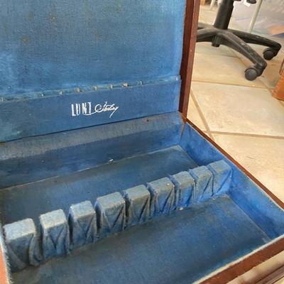 Vintage LUNT Silver Storage Box Blue Velvet Art Deco lettering