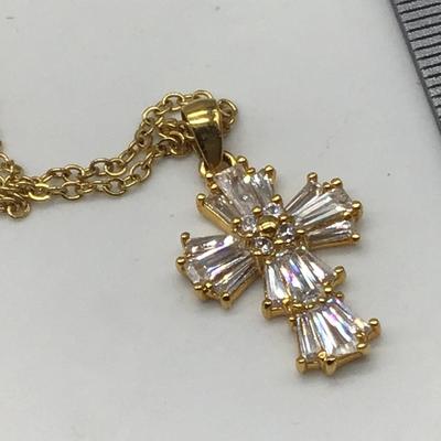 Pretty Dainty Rhinestone Cross Necklace