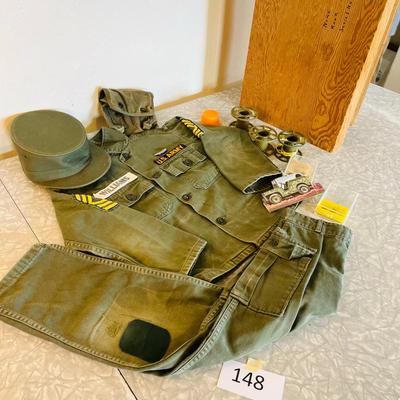 Kids size Military Uniform & home made footlocker