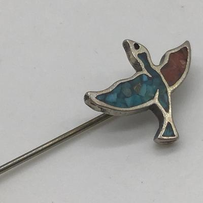 Vintage Thunderbird Bird Pin turquoise Coral Chips
