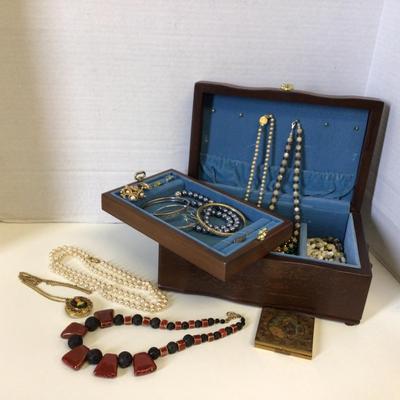 6082 Wooden Jewelry Box with Costume Jewelry