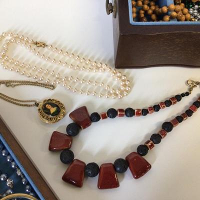 6082 Wooden Jewelry Box with Costume Jewelry