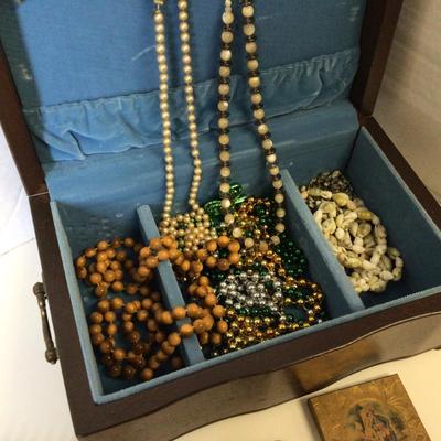 6082 Wooden Jewelry Box with Costume Jewelry