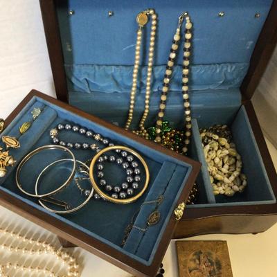 6082 Wooden Jewelry Box with Costume Jewelry