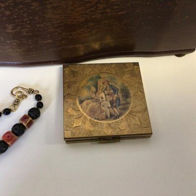 6082 Wooden Jewelry Box with Costume Jewelry