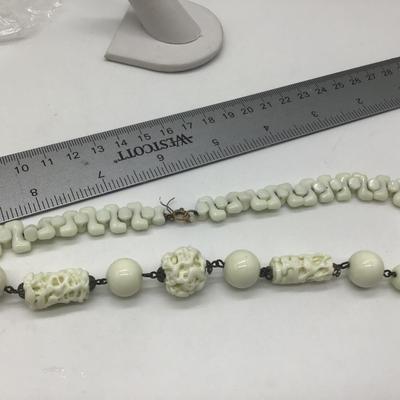Vintage  Czech Milk Glass Puzzle Beads Choker Necklace