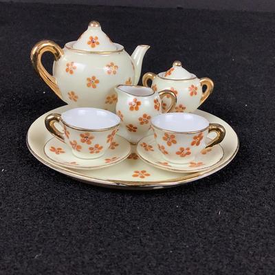 6301 3pc Miniature Coalport Set/Miniature Maruyama Tea Set with Tray & Bud Vase