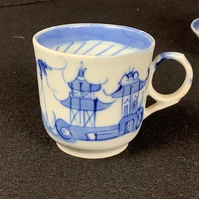 6302 8pc Blue Canton Demitasse Set Circa 1875