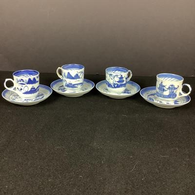 6302 8pc Blue Canton Demitasse Set Circa 1875