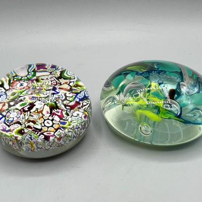 Pair of Handmade Art Glass Perthshire & Signed Paperweights