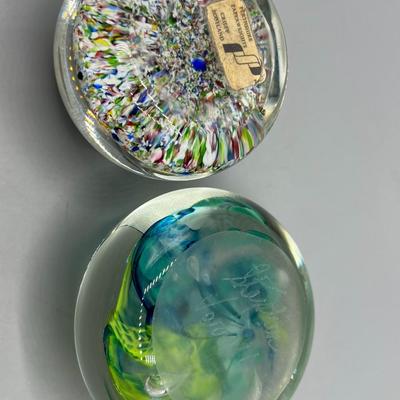 Pair of Handmade Art Glass Perthshire & Signed Paperweights