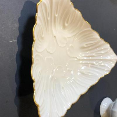 Lenox China Gold rimmed Leaf and Vase SET