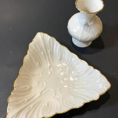 Lenox China Gold rimmed Leaf and Vase SET