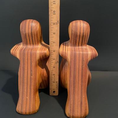 LOT 4:  Vintage Handcrafted Signed Wooden Bookends