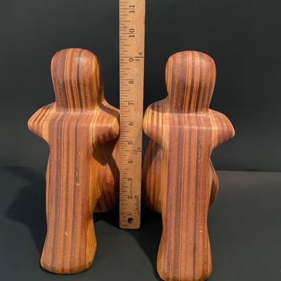 LOT 4:  Vintage Handcrafted Signed Wooden Bookends