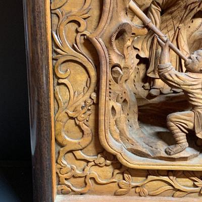 LOT 32R: Asian Themed 3-D Carved Wooden  Decorative Wall Art - Stunning Piece of Craftsmanship