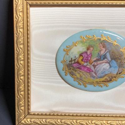 LOT 33R:  Vintage Porcelain Picture Wall Plaques, Pink Bisque Porcelain  Wall Plaque & Framed Gold Mirror