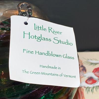 LOT 34R: Little River Hotglass Studio Hand-blown Friendship Balls, Cardinal Stone Coasters & More