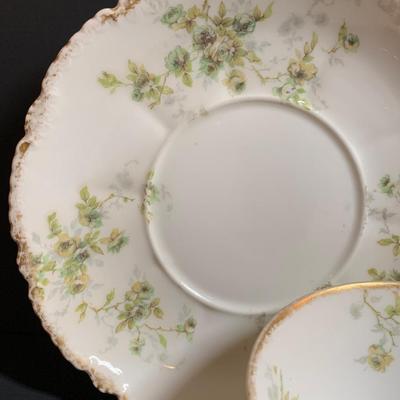 LOT 42R: Vintage Serving Pieces: Limoges Tea Cup, Marx & Gutherz (3-piece bowl)  Three-Tiered Platter & More