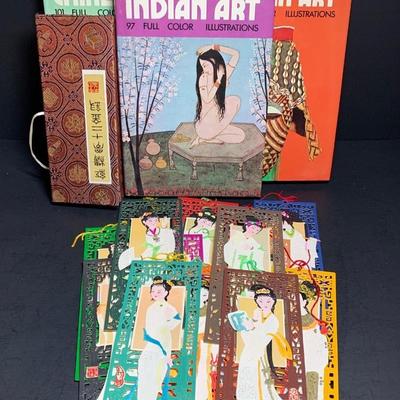 LOT 48: Art Books: Asian, Indian & African, Handcrafted Paper Book Markers &  Vtg.  8 Immortals of Eternity Silk Paper Dolls