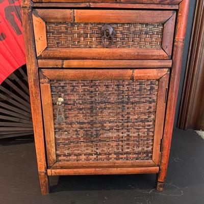 LOT 56R: Asian Inspired Wall Fan & Accent Table