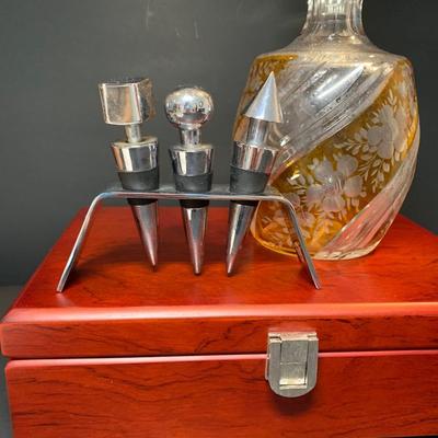 LOT 65R: Wine Accessories - Decanter, Bottle Stoppers, Opener Set