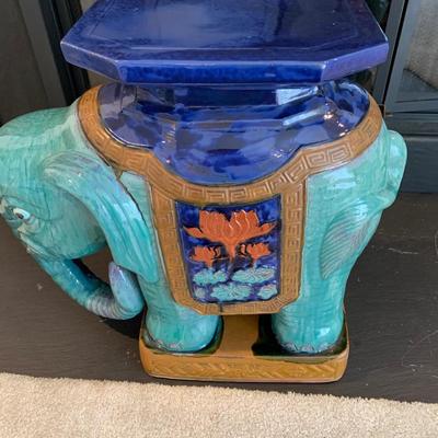 LOT 66R: Painted Terra-Cotta  Elephant Accent Table w/Removable Glass Top