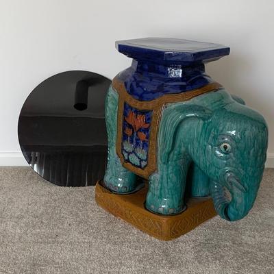 LOT 66R: Painted Terra-Cotta  Elephant Accent Table w/Removable Glass Top