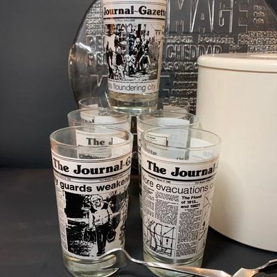 LOT 68R: Set of Fort Wayne Indiana Journal-Gazette Printed Drinking Glasses & More