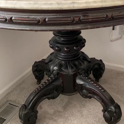 LOT 87R Antique Oval Carved Table w/Marble Top