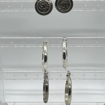 LOT 128: Three Pairs of Vintage Screwback Silvertone Costume Jewelry Earrings (One Missing Part of Screw)