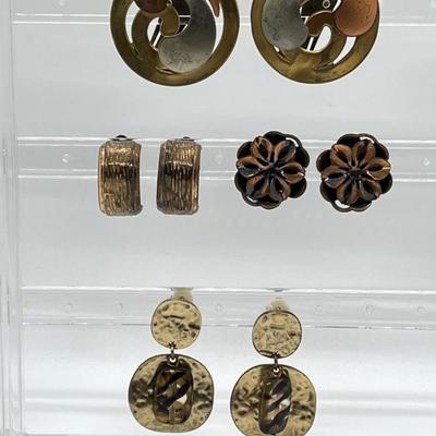 LOT 129: Vintage Clip-On Brass/Coppertone Costume Jewelry Earrings - 4 Pairs