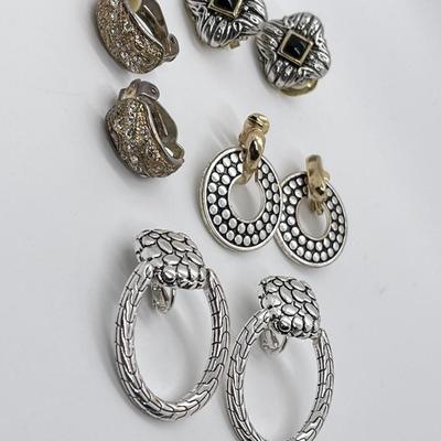 LOT 132: Clip-On Silvertone Costume Jewelry Earrings - 4 Pairs
