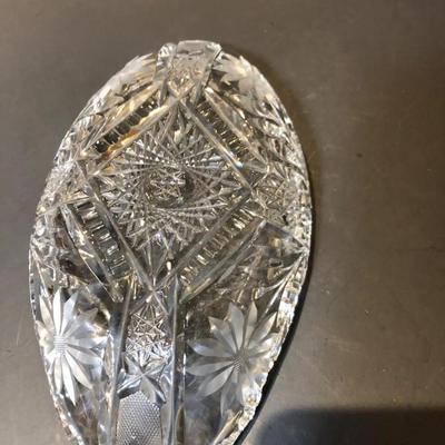 Oval cut glass relish dish