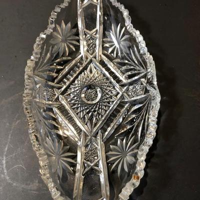 Oval cut glass relish dish