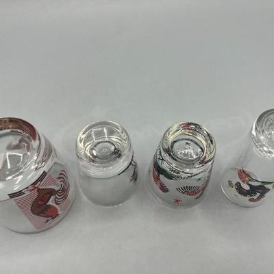 Lot of Retro Different Sized Rooster Wild Bird Barware Shot Glasses