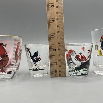 Lot of Retro Different Sized Rooster Wild Bird Barware Shot Glasses