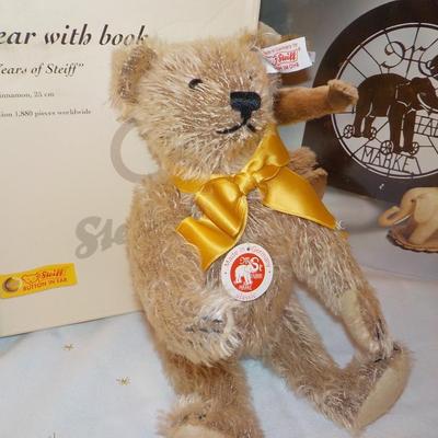 Steiff 125 Year Collectiable Teddy Bear, Book and papers.