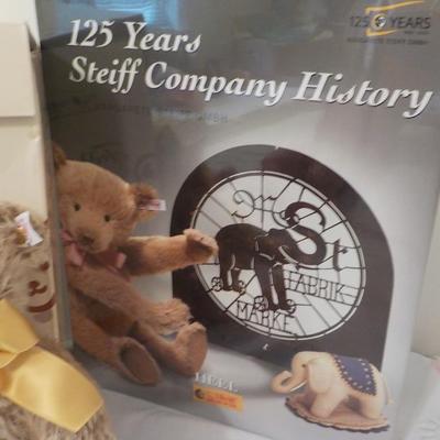 Steiff 125 Year Collectiable Teddy Bear, Book and papers.