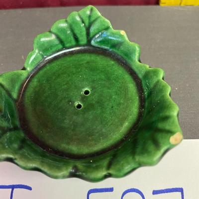 Vintage Majolica nested strawberry in leaf salt & pepper